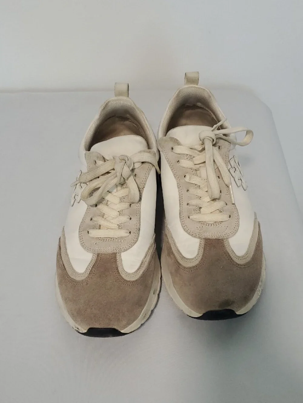Tory Burch Cream and Taupe Suede-Trim Athletic Sneakers